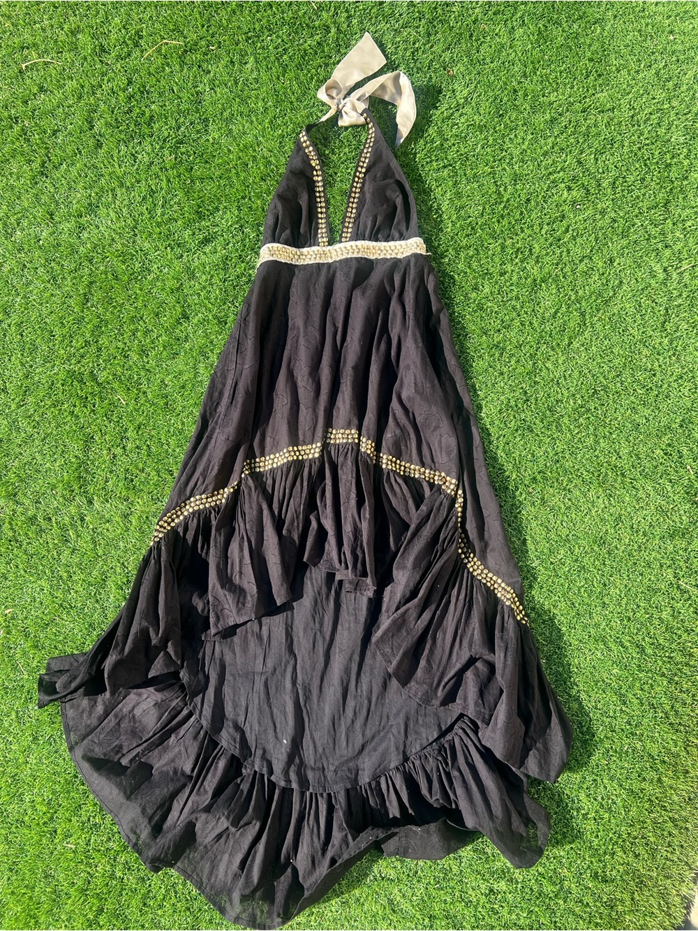 Vix Paula Hermanny Halter Dress with Gold Stud Details